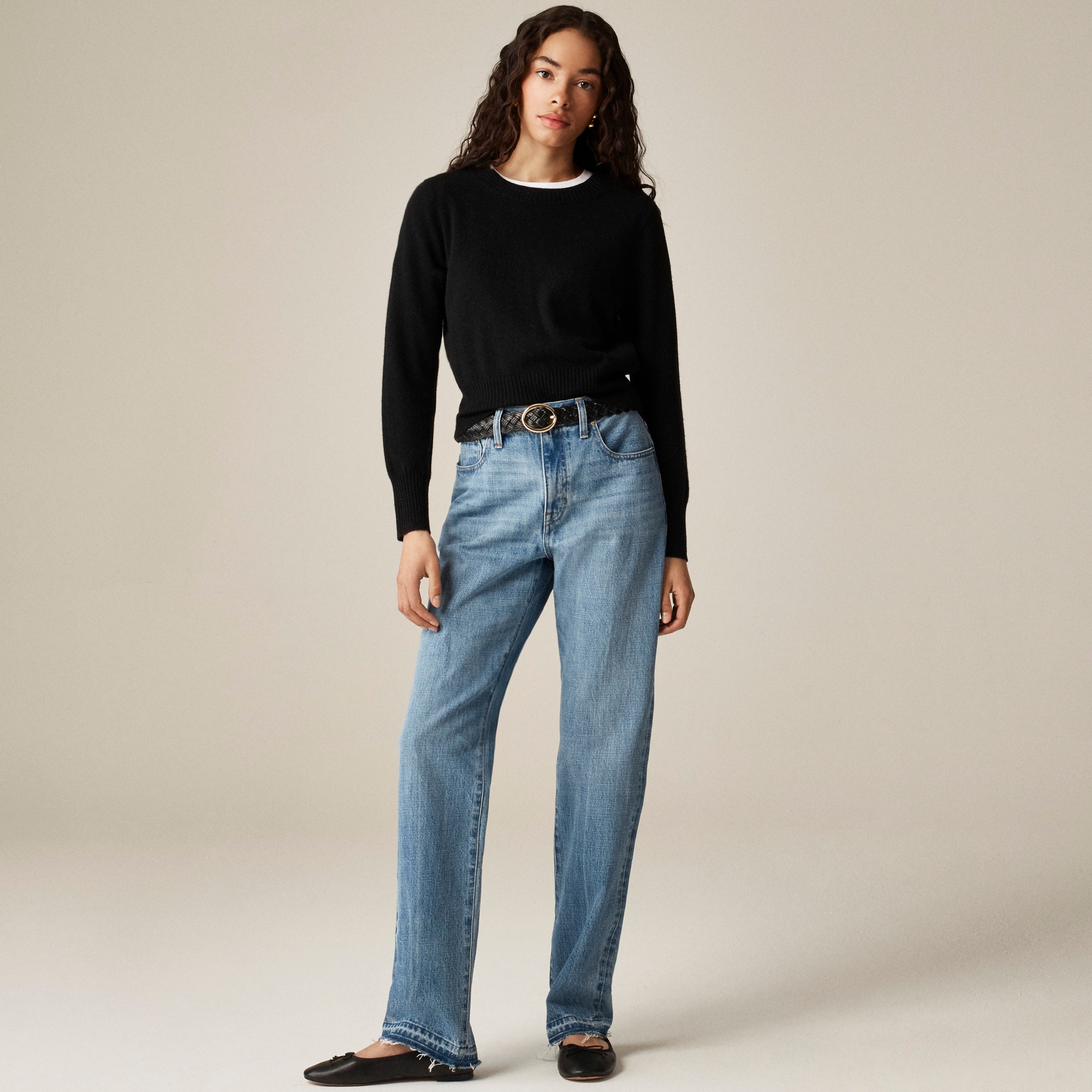 Cashmere shrunken crewneck sweater