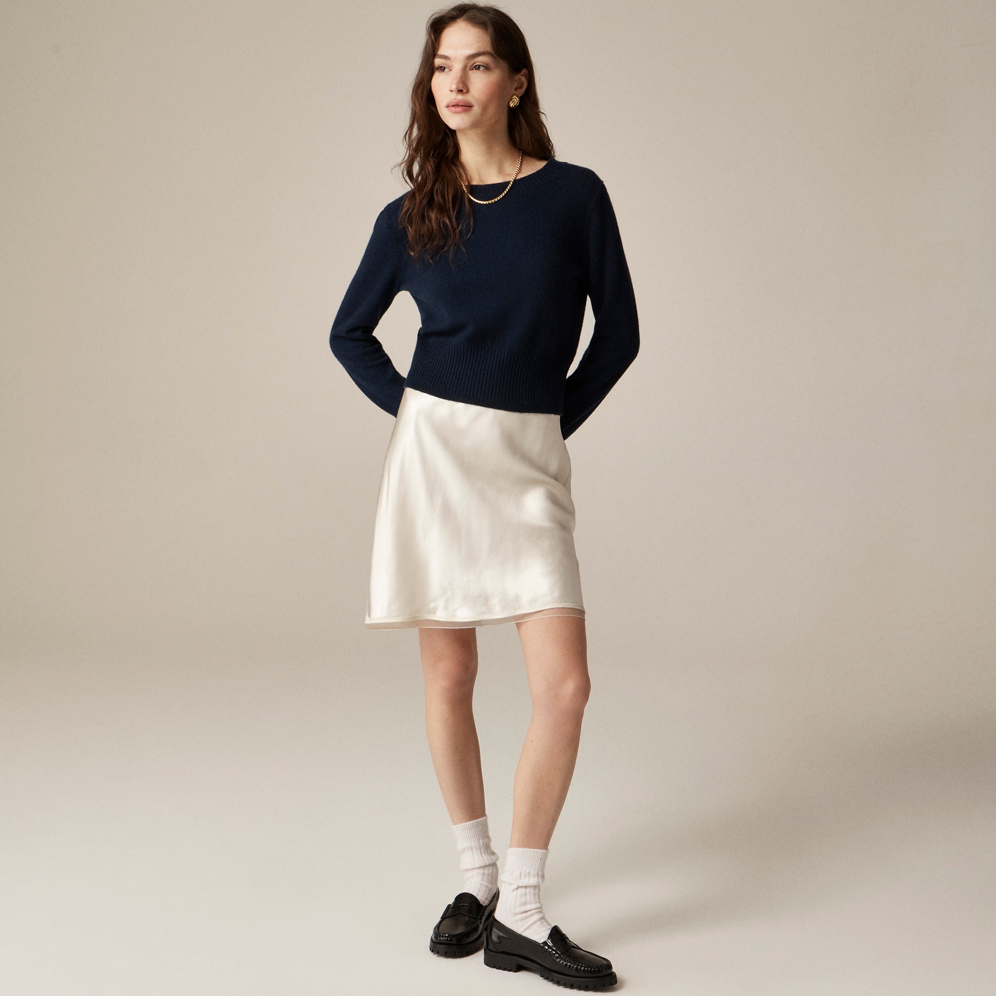 Cashmere shrunken crewneck sweater