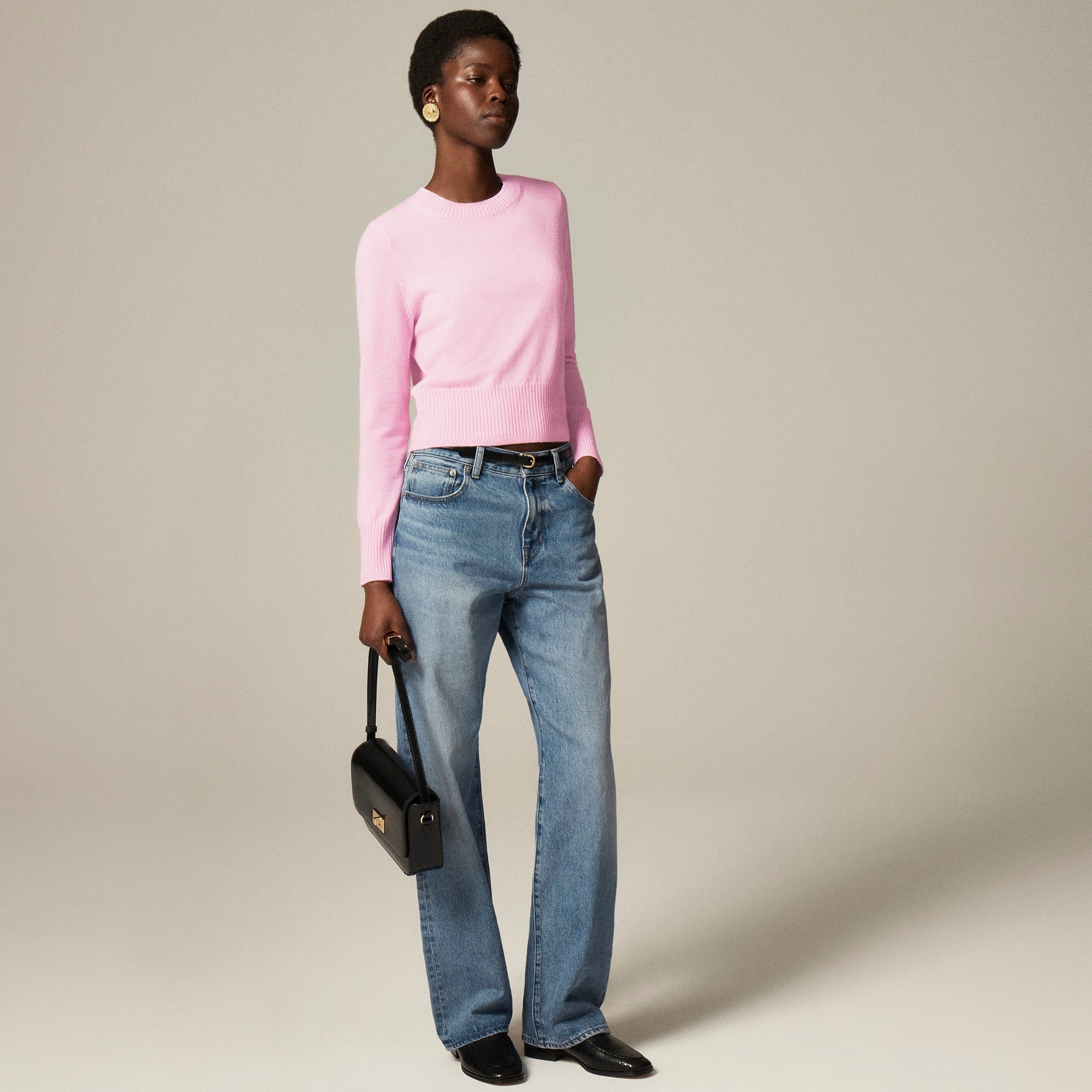 Cashmere shrunken crewneck sweater