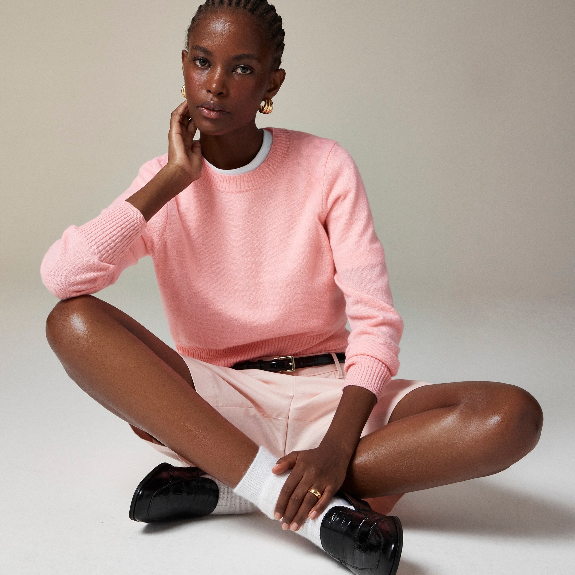 Cashmere shrunken crewneck sweater