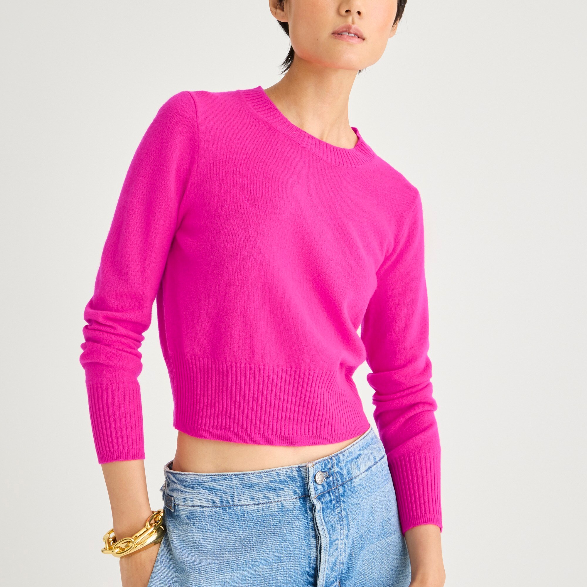 cropped cashmere crewneck sweater