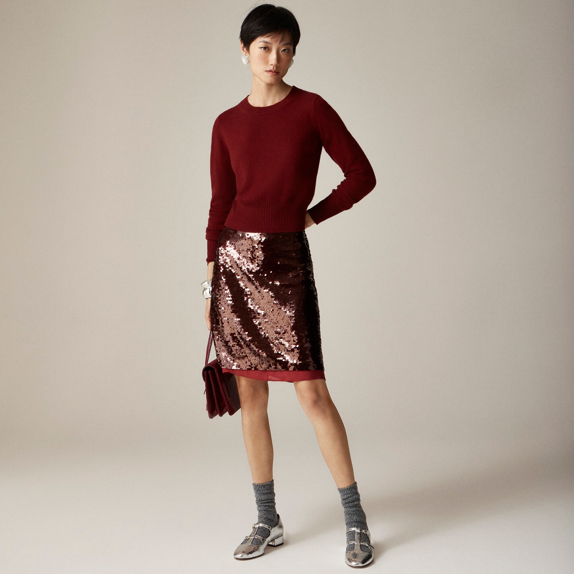 Cashmere shrunken crewneck sweater