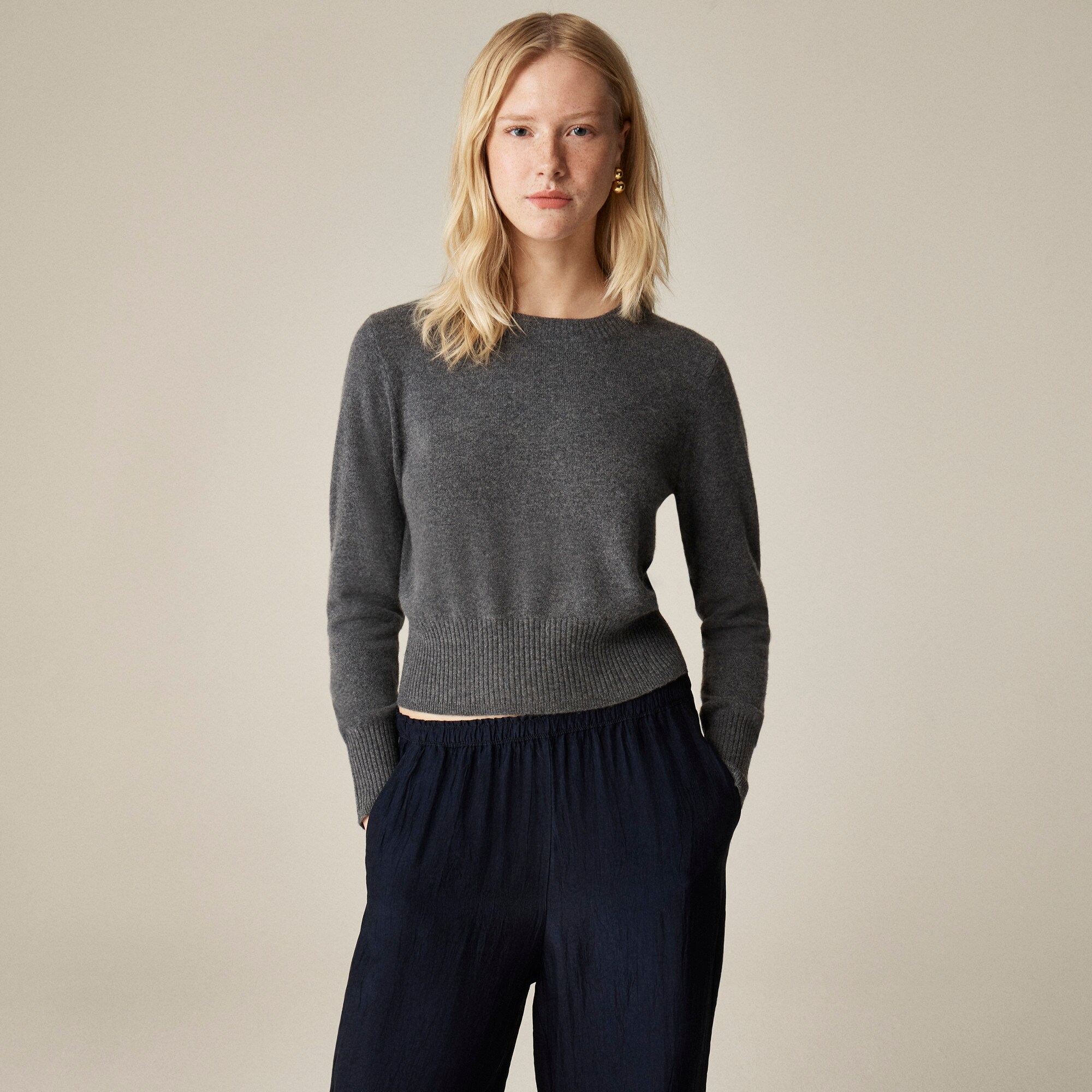 Cashmere Shrunken Crewneck Sweater For Women | J.Crew