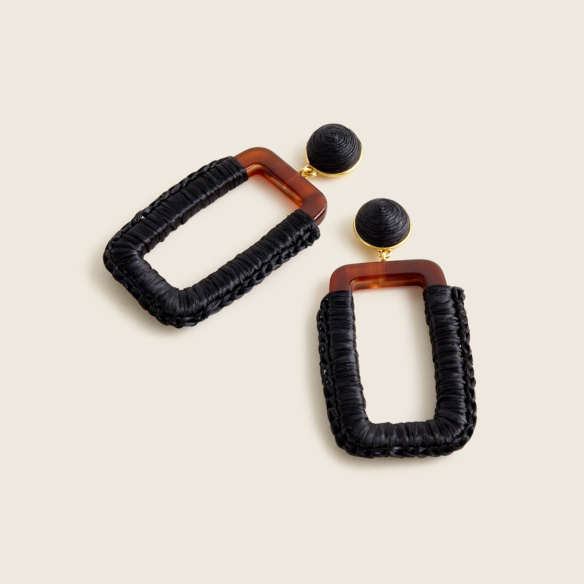 Rectangle cotton raffia-wrapped earrings