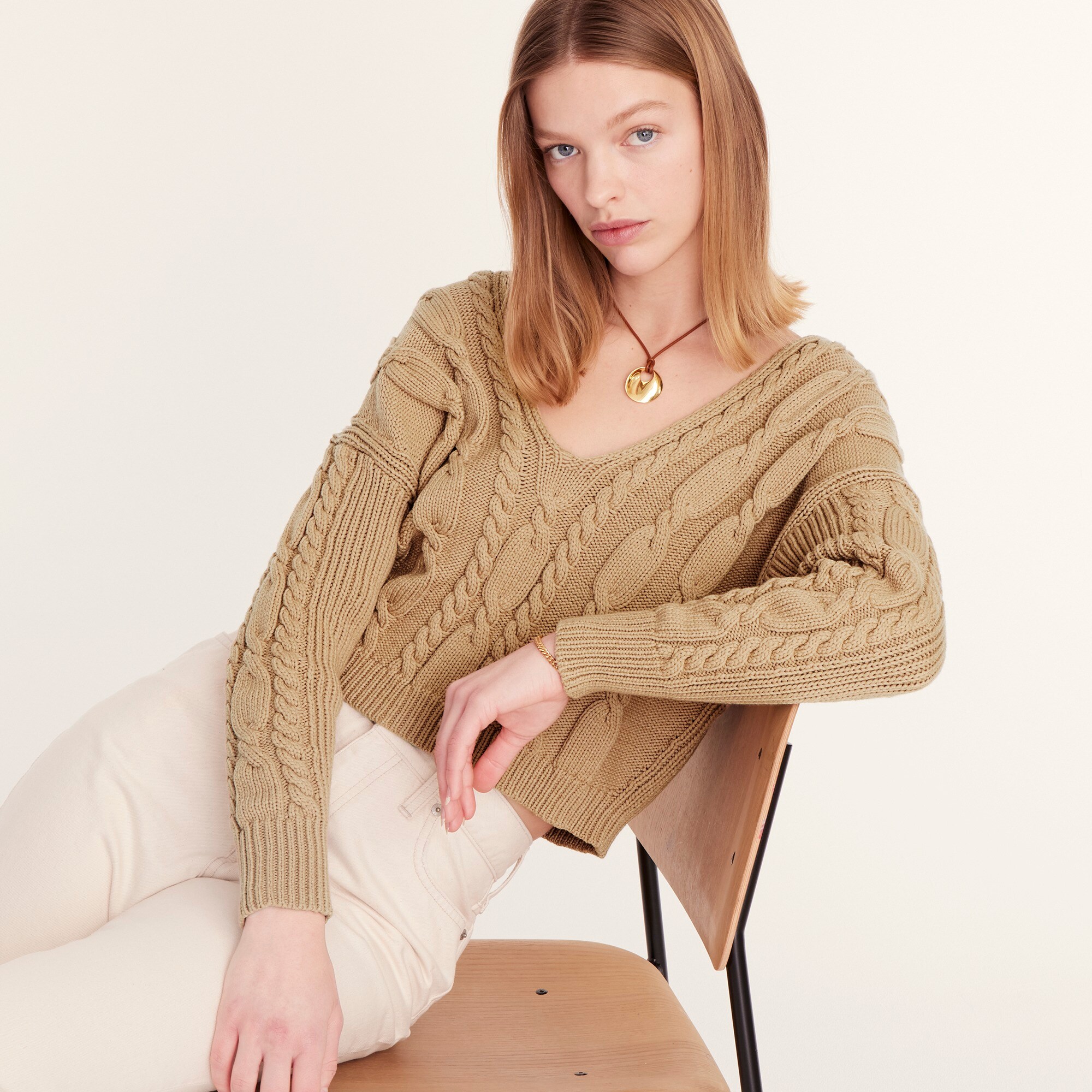 V-neck cable-knit sweater