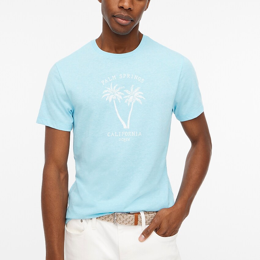 factory: palm tree graphic tee for men, right side, view zoomed