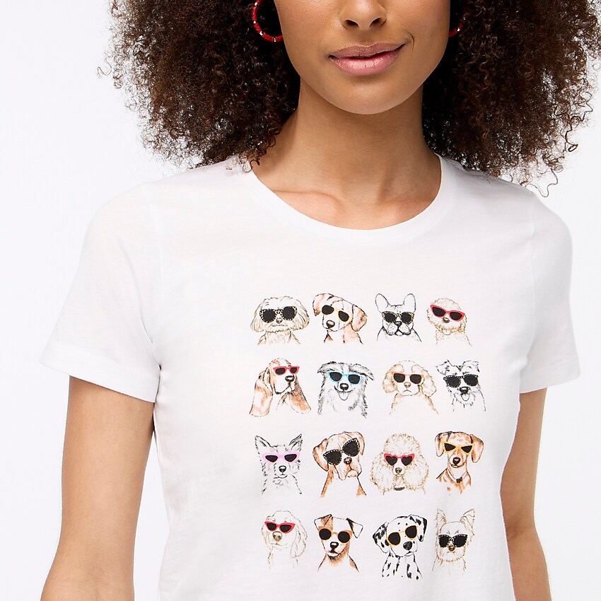 factory: dogs with sunglasses graphic tee for women, right side, view zoomed
