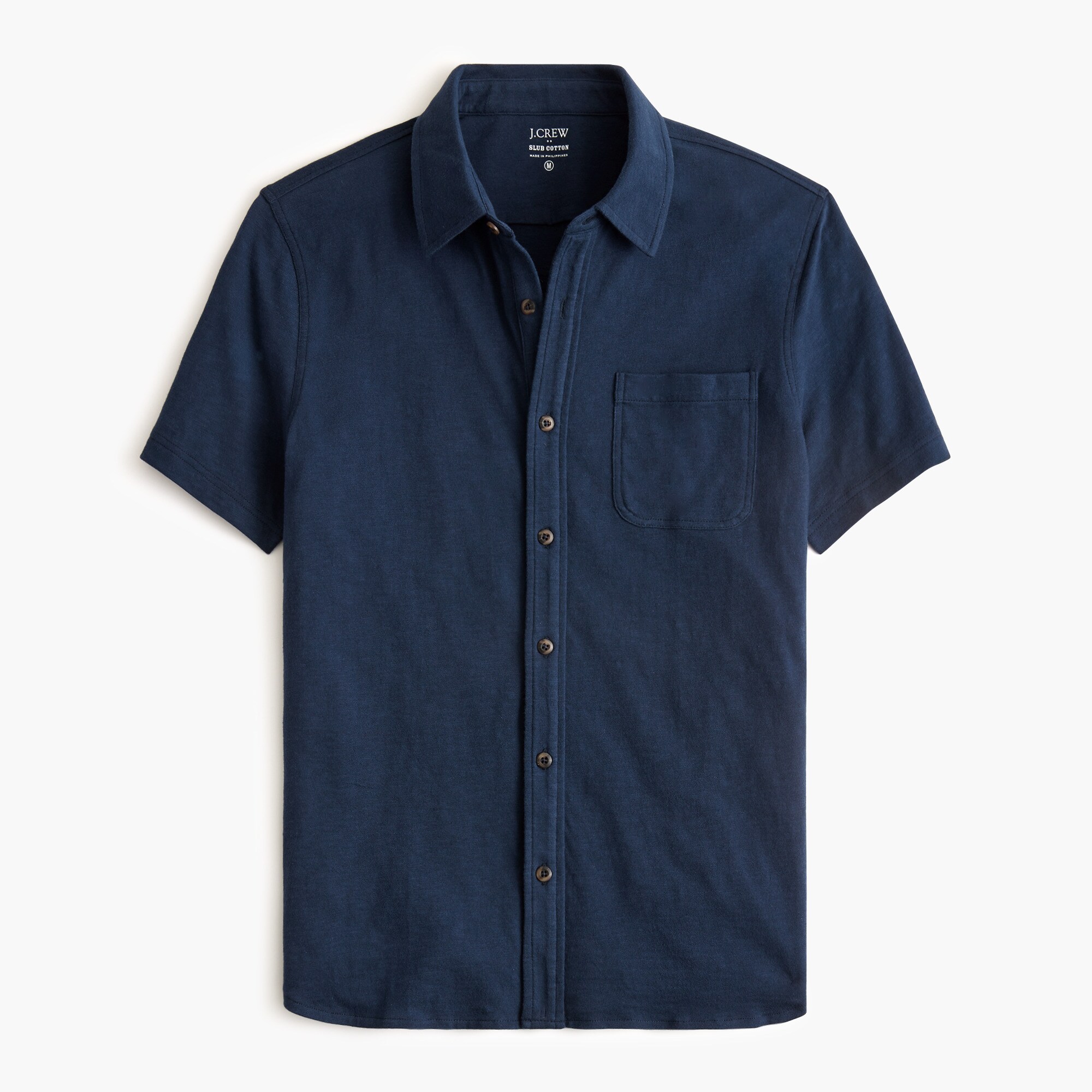 Short-sleeve knit button-down shirt