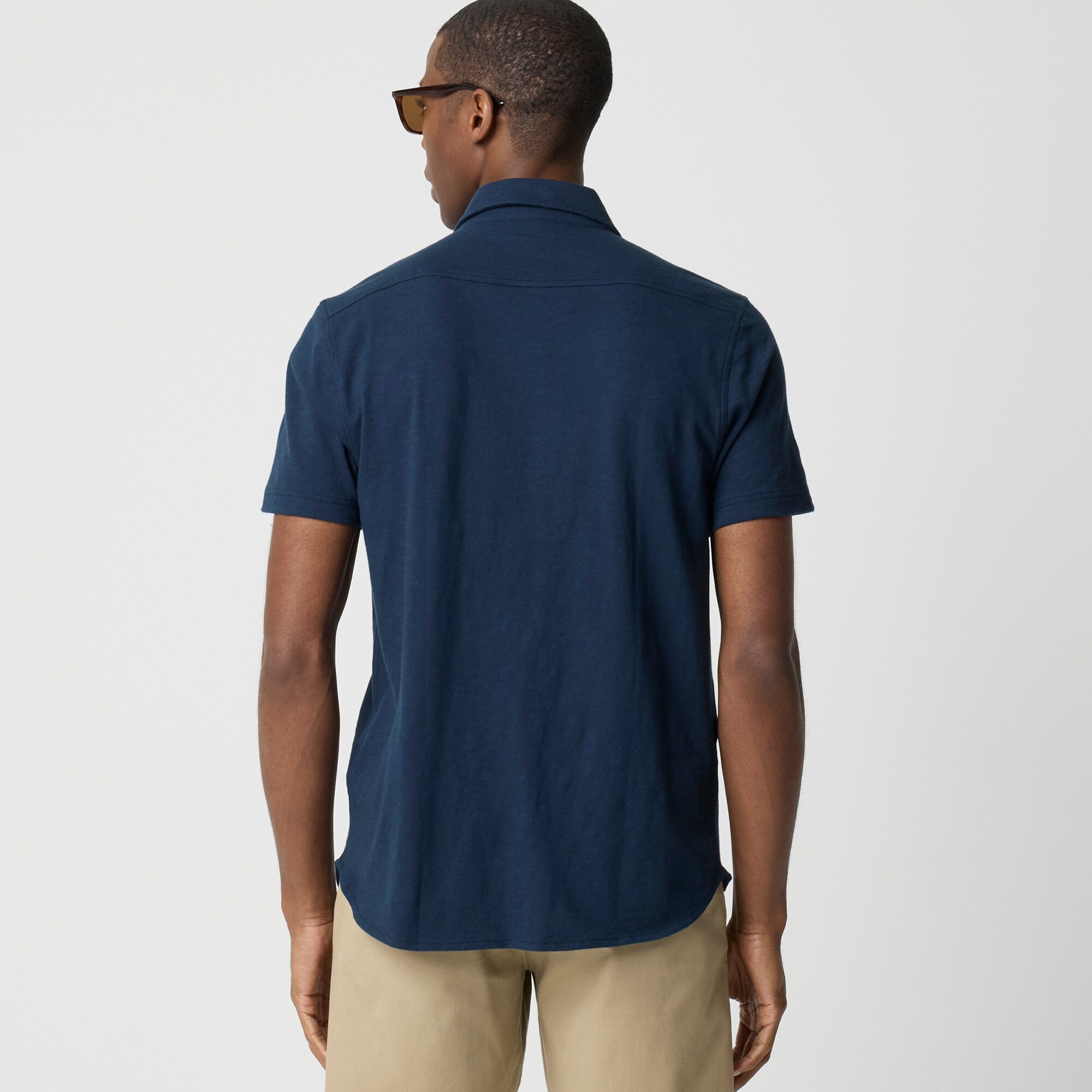 Short-sleeve knit button-down shirt