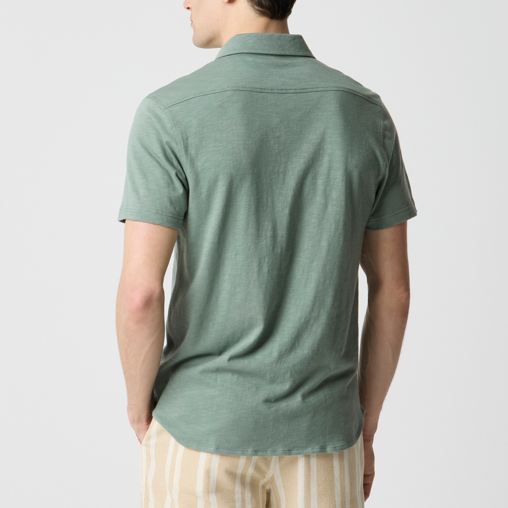 Short-sleeve knit button-down shirt