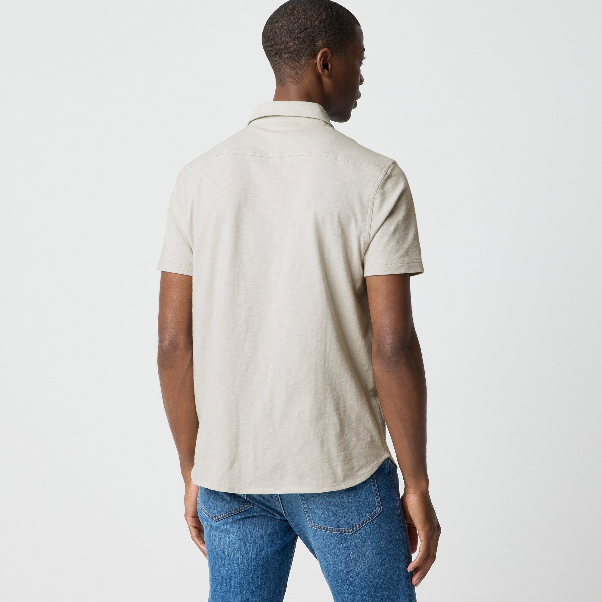 Short-sleeve knit button-down shirt
