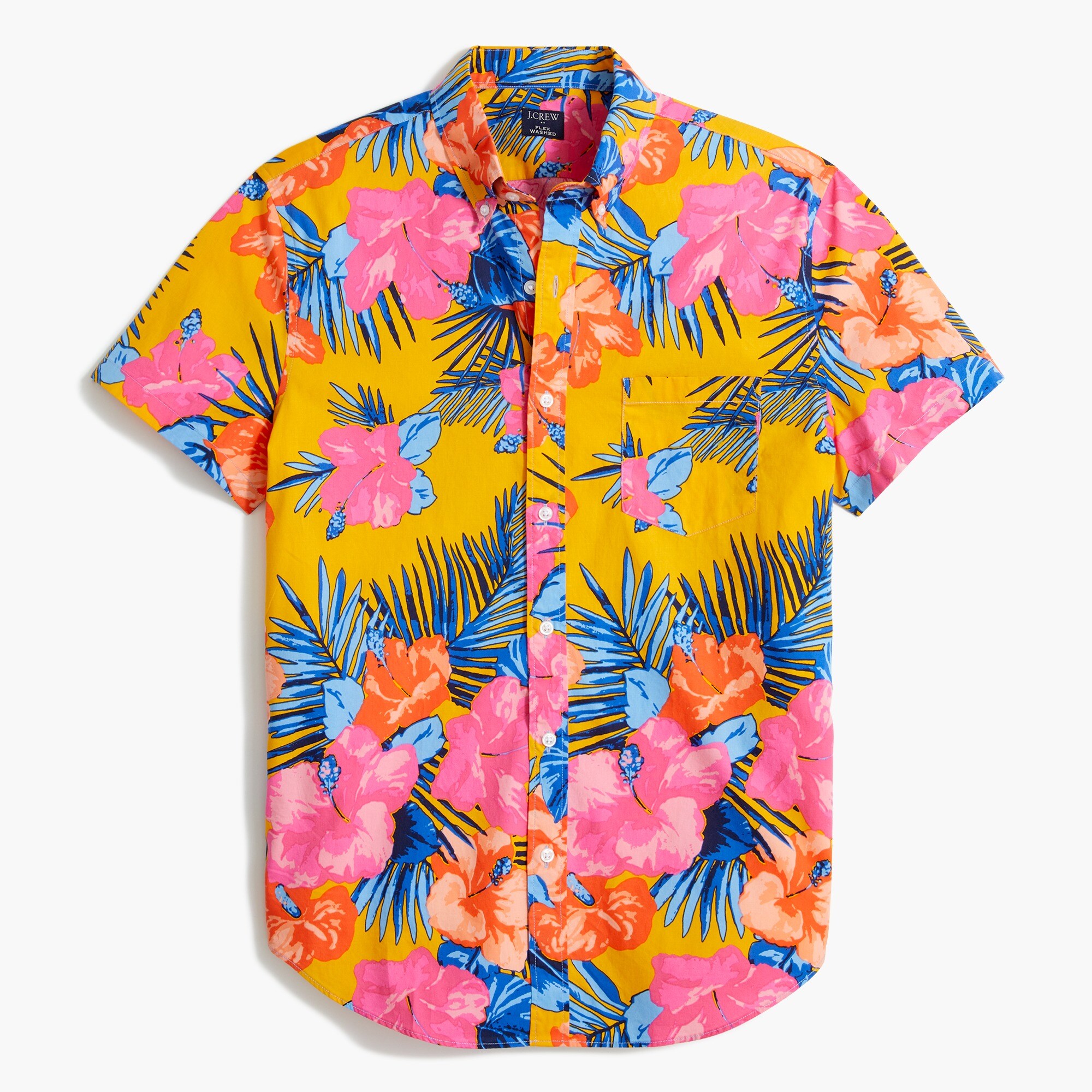 slim short-sleeve printed flex casual shirt for men