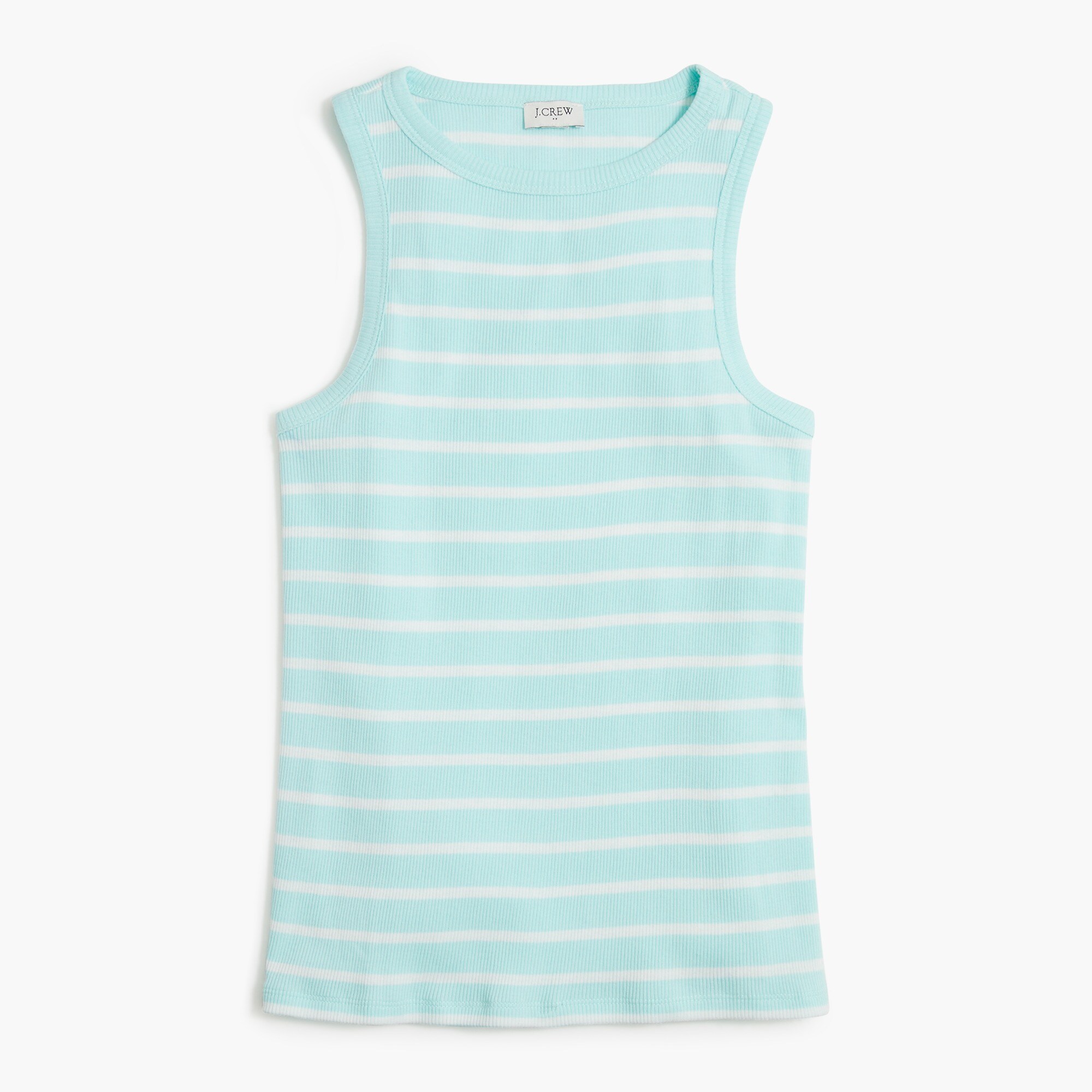 Striped high-neck ribbed tank top