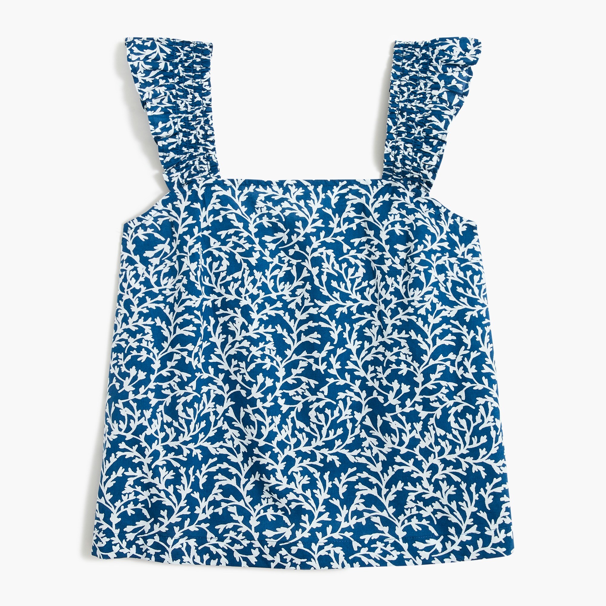 Smocked ruffle-shoulder tank top
