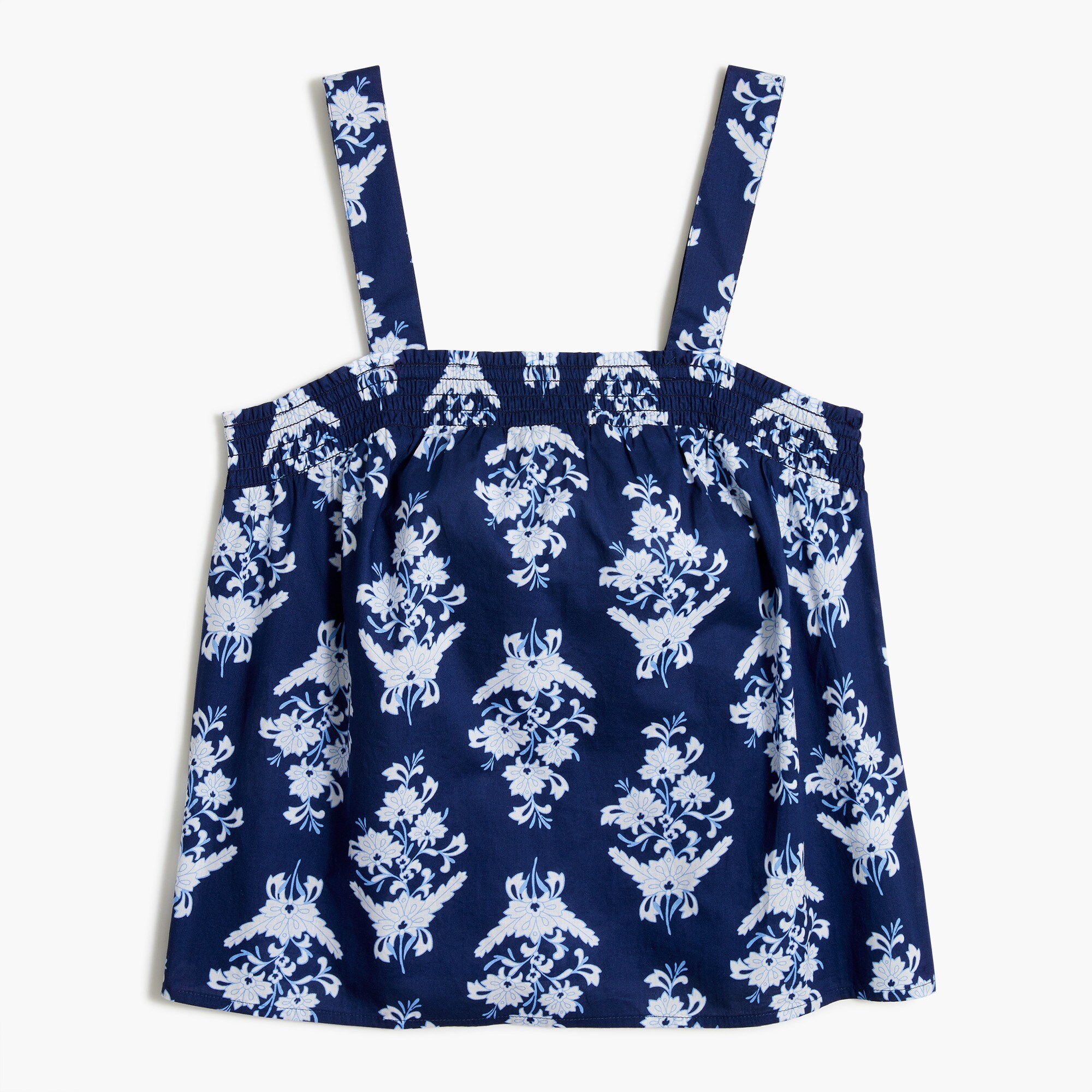 Block-print squareneck smocked tank top