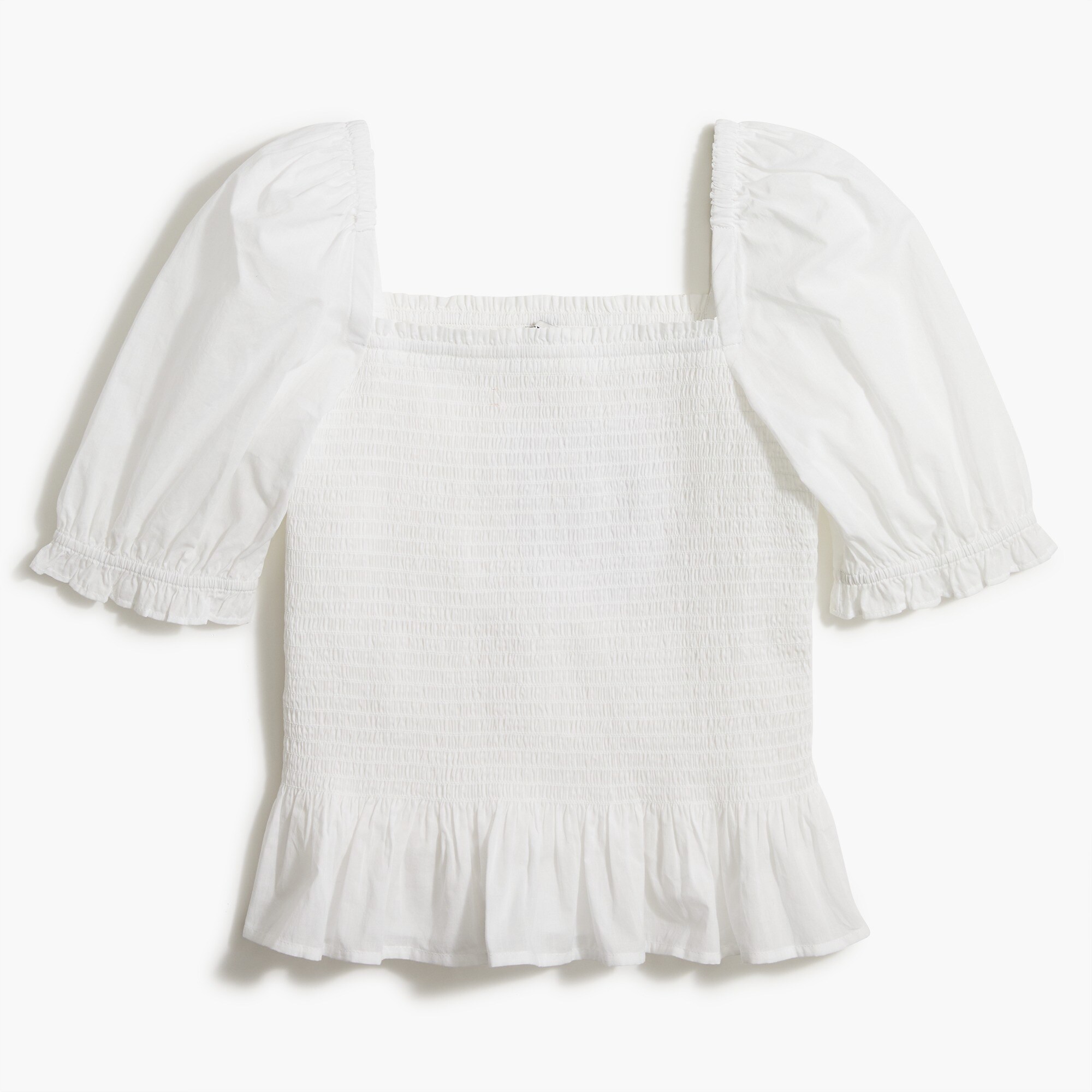 Smocked puff-sleeve peplum top