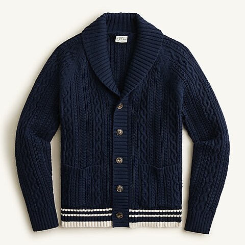 mens Organic cotton cable-knit shawl-collar cardigan sweater