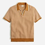 Ribbed cotton short-sleeve johnny-collar sweater-polo