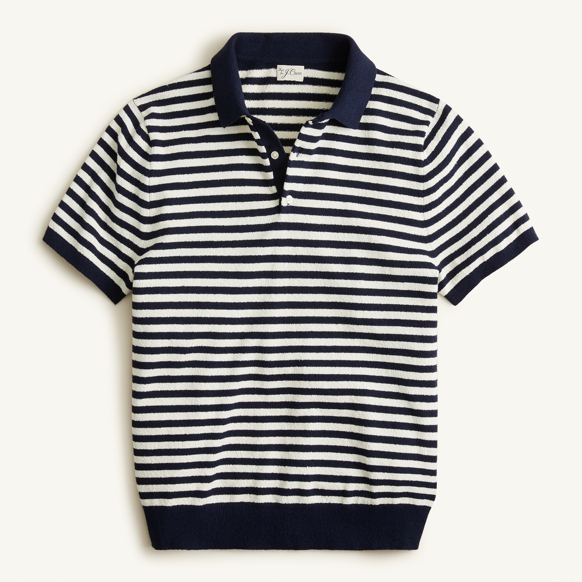 Organic cotton-blend bouclé short-sleeve sweater-polo in stripe