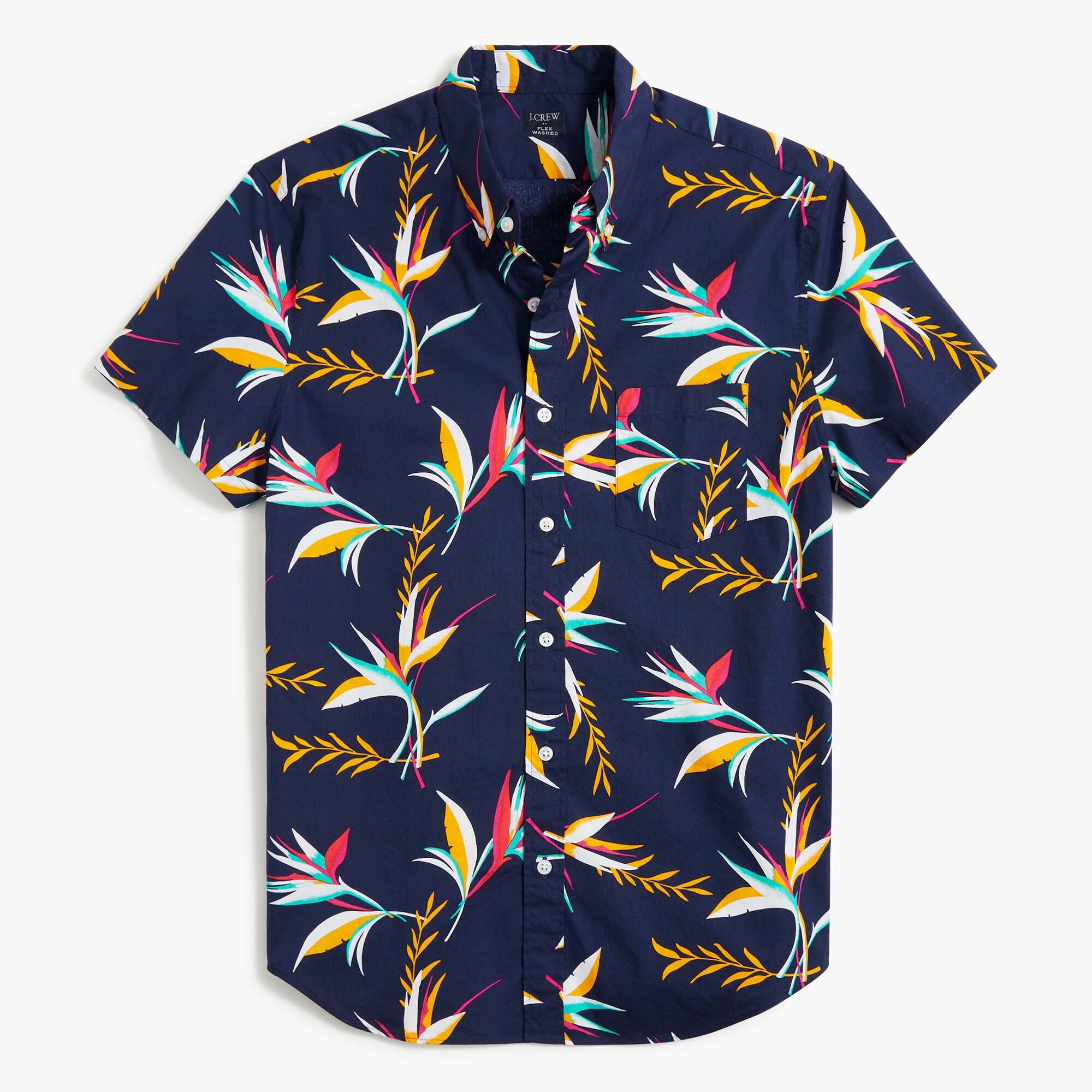 slim short-sleeve printed flex casual shirt for men