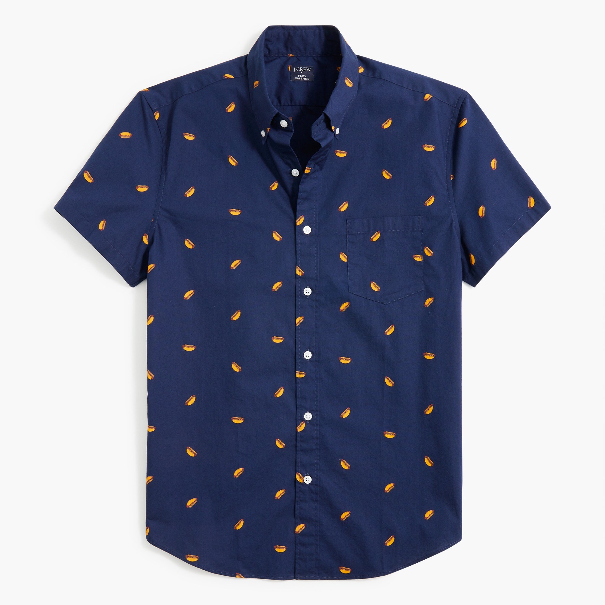 slim short-sleeve printed flex casual shirt for men