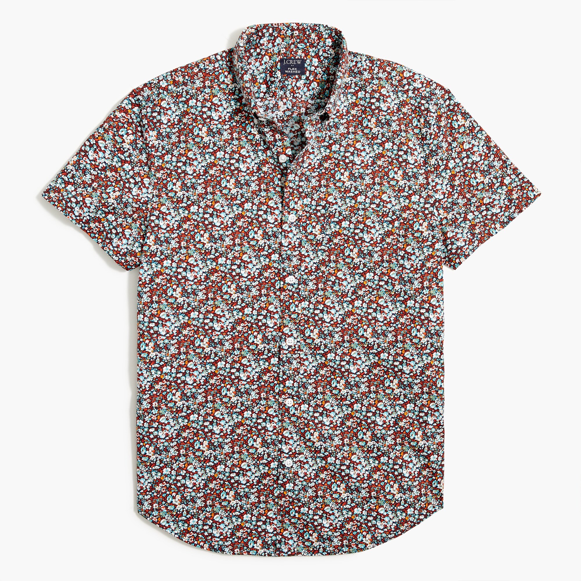 slim short-sleeve printed flex casual shirt for men