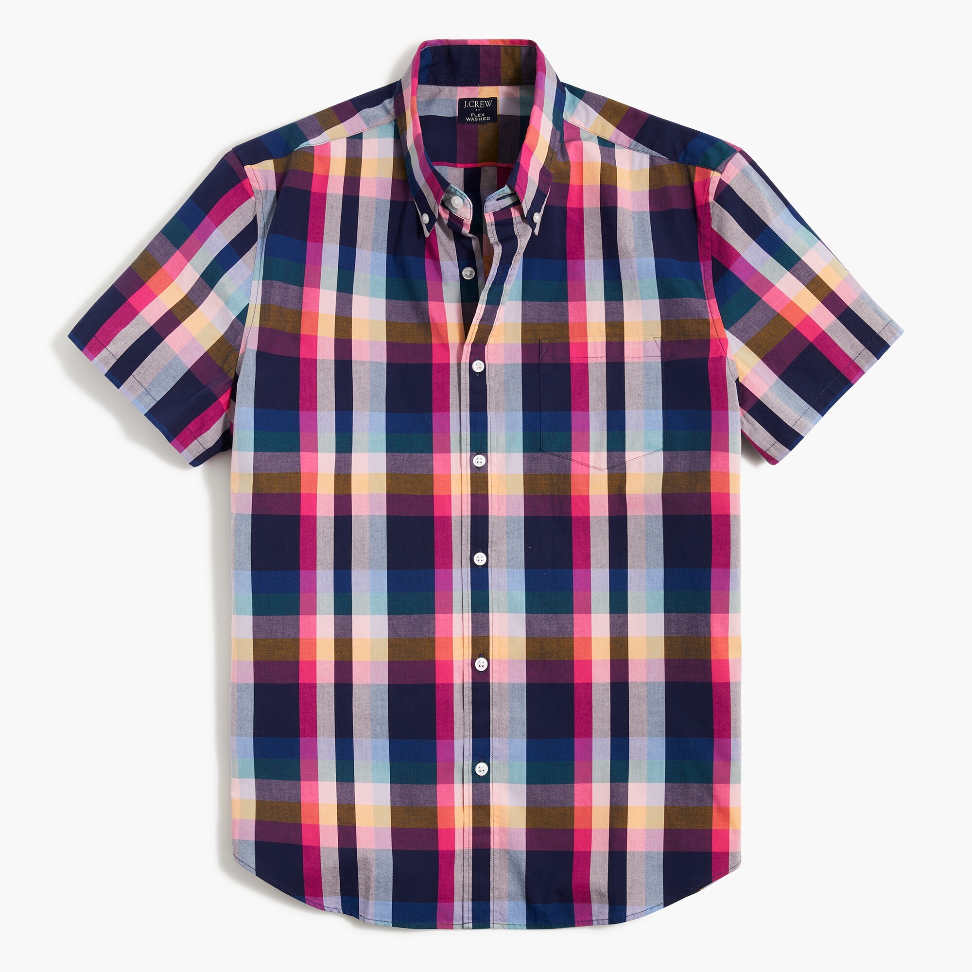 slim short-sleeve mixed-plaid shirt for men