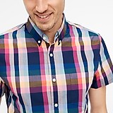 Slim short-sleeve mixed-plaid shirt