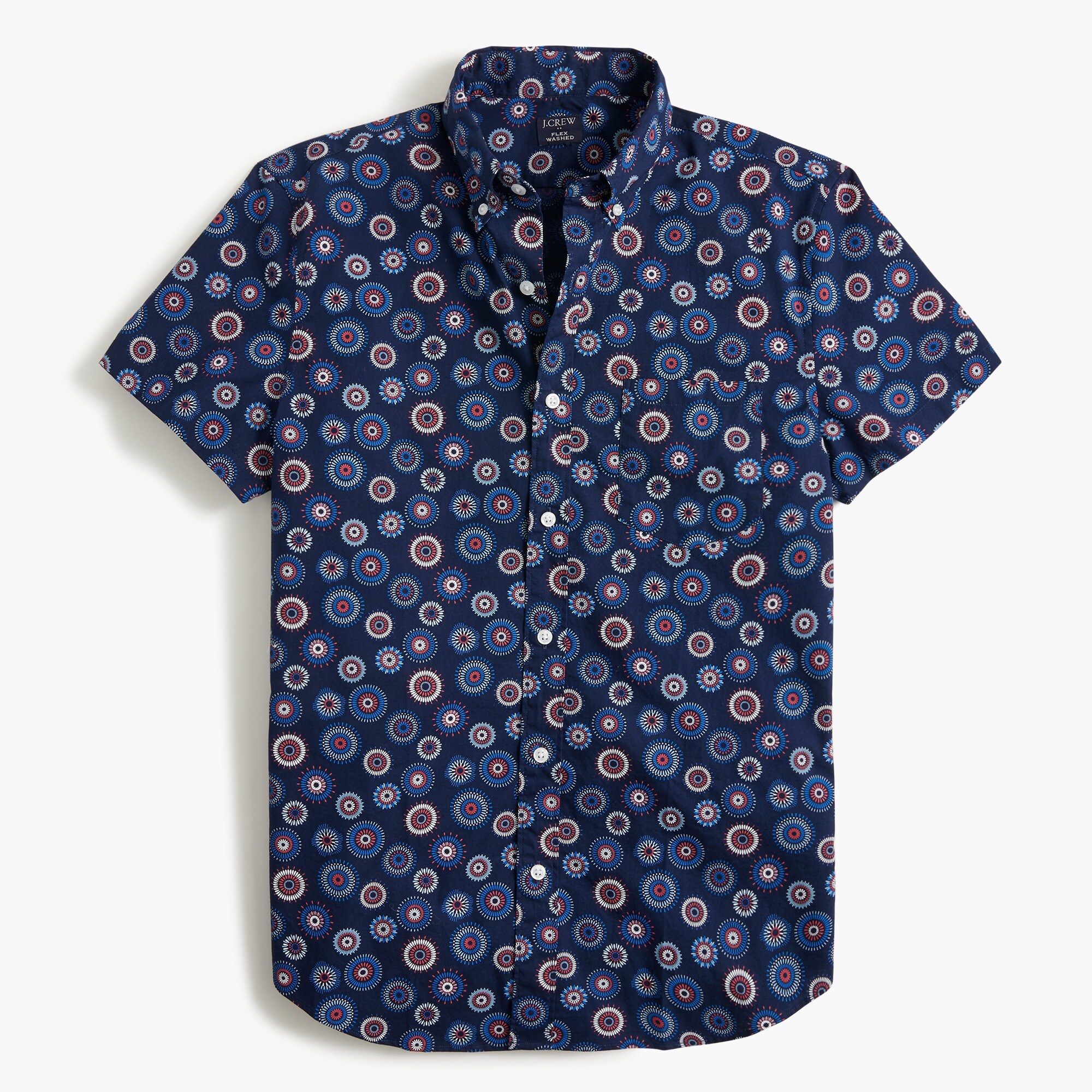 slim short-sleeve printed flex casual shirt for men
