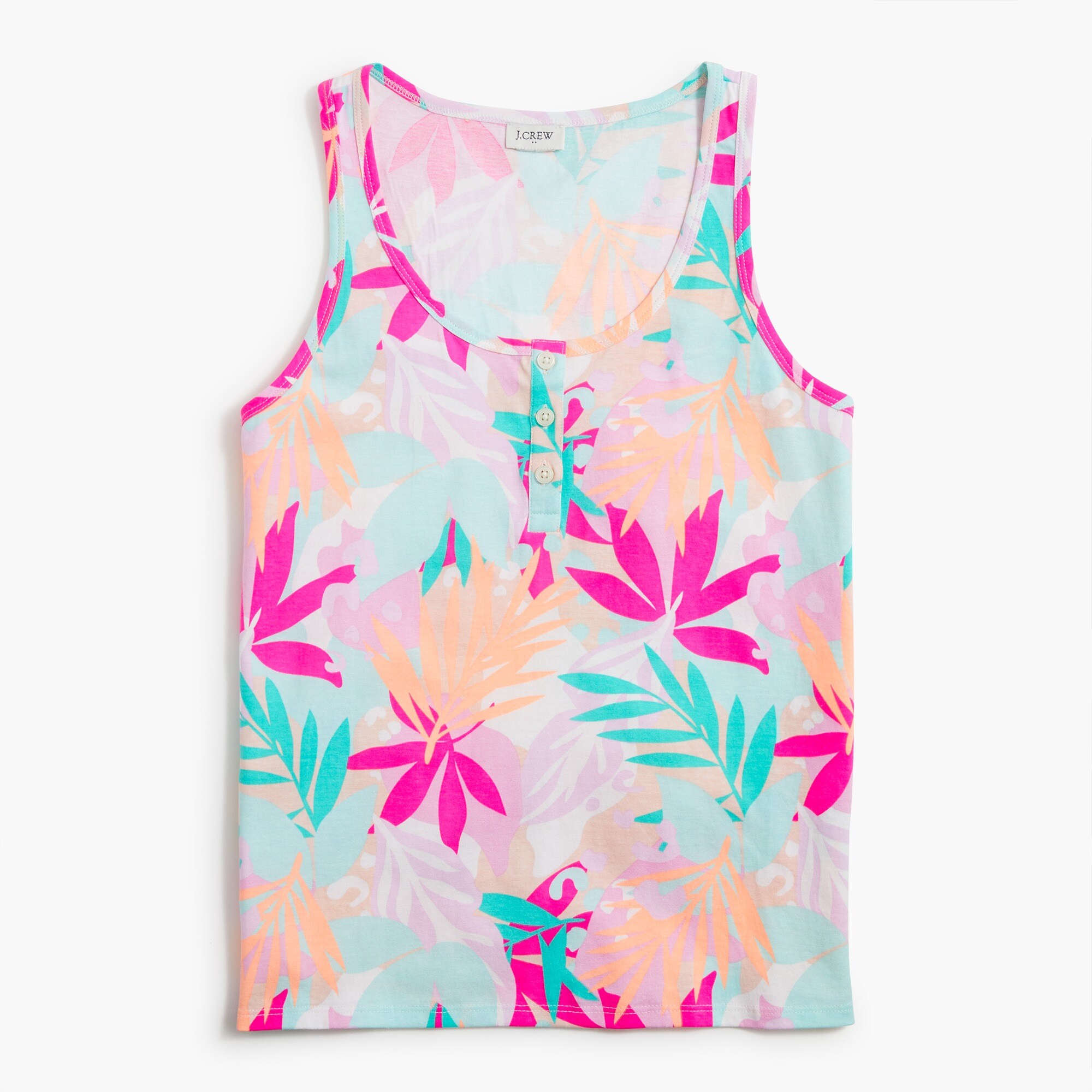 floral cotton henley tank top for women