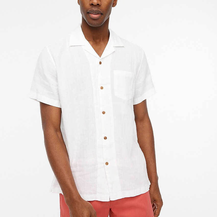 factory: short-sleeve linen-cotton camp shirt for men, right side, view zoomed