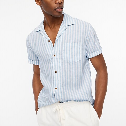 mens Short-sleeve linen-cotton camp shirt