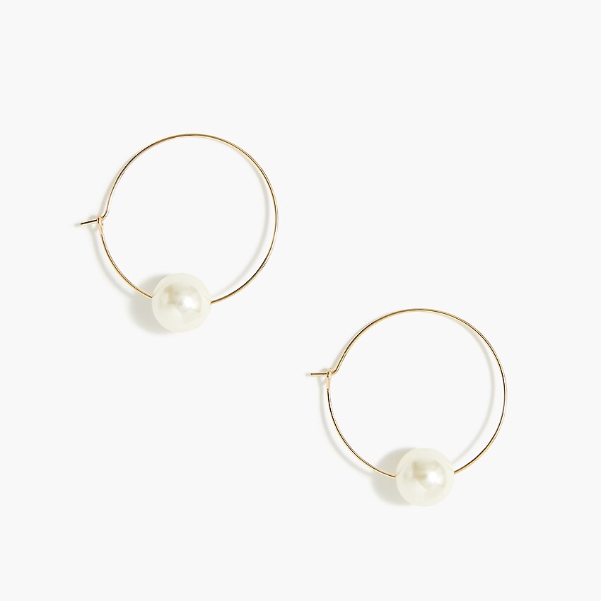 factory: hoop earrings with statement pearl for women, right side, view zoomed
