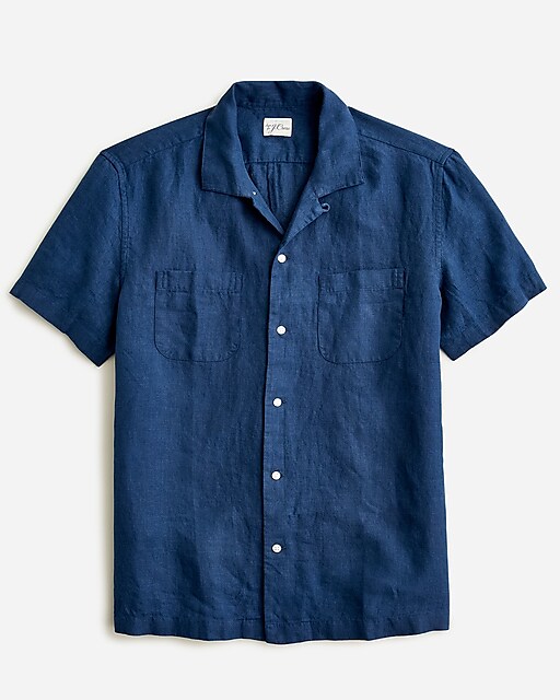  Short-sleeve camp-collar shirt in Irish linen