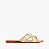 Raffia crisscross slide sandals with rhinestone lining