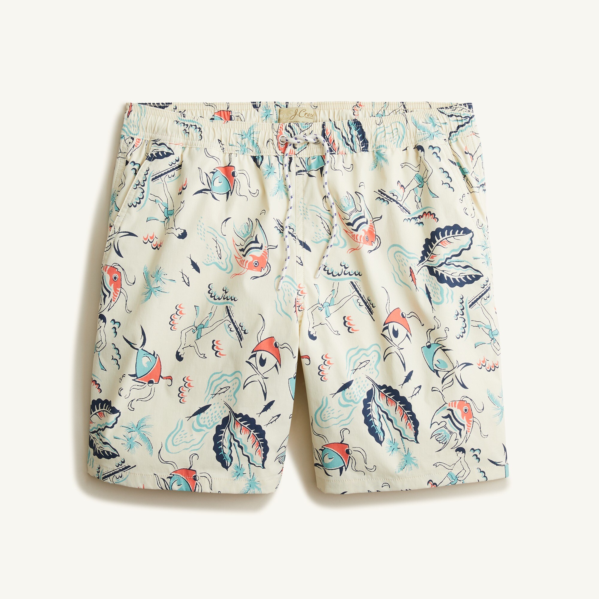 8" stretch swim trunk in beach print