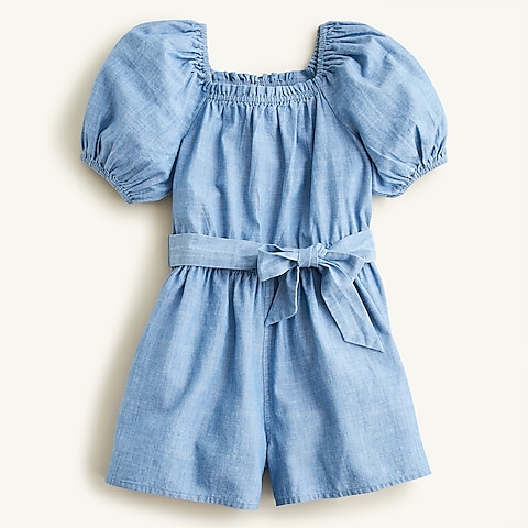  Girls' puff-sleeve romper in chambray
