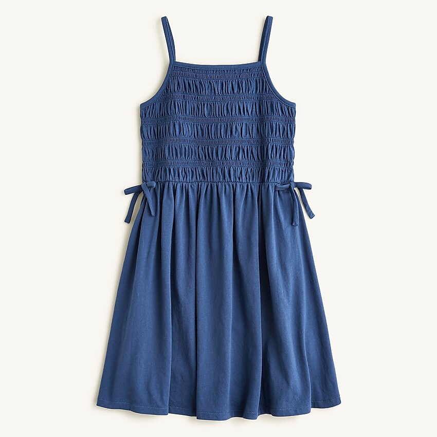 j.crew: girls' smocked cotton dress with bows for girls, right side, view zoomed