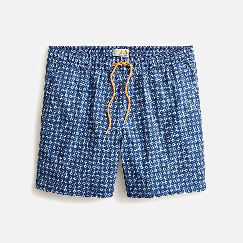 j.crew: 6" stretch swim trunk in print for men, right side, view zoomed