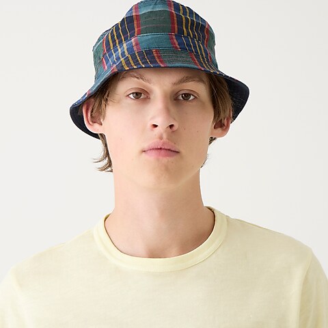 mens Reversible bucket hat in linen-cotton