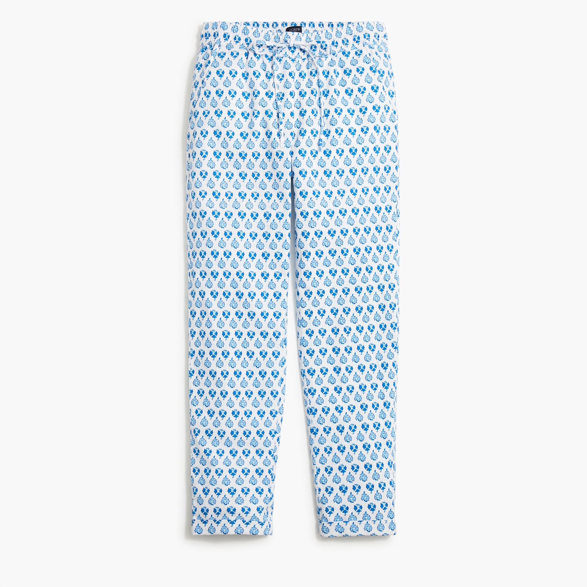 linen-cotton drawstring pant in block print for women
