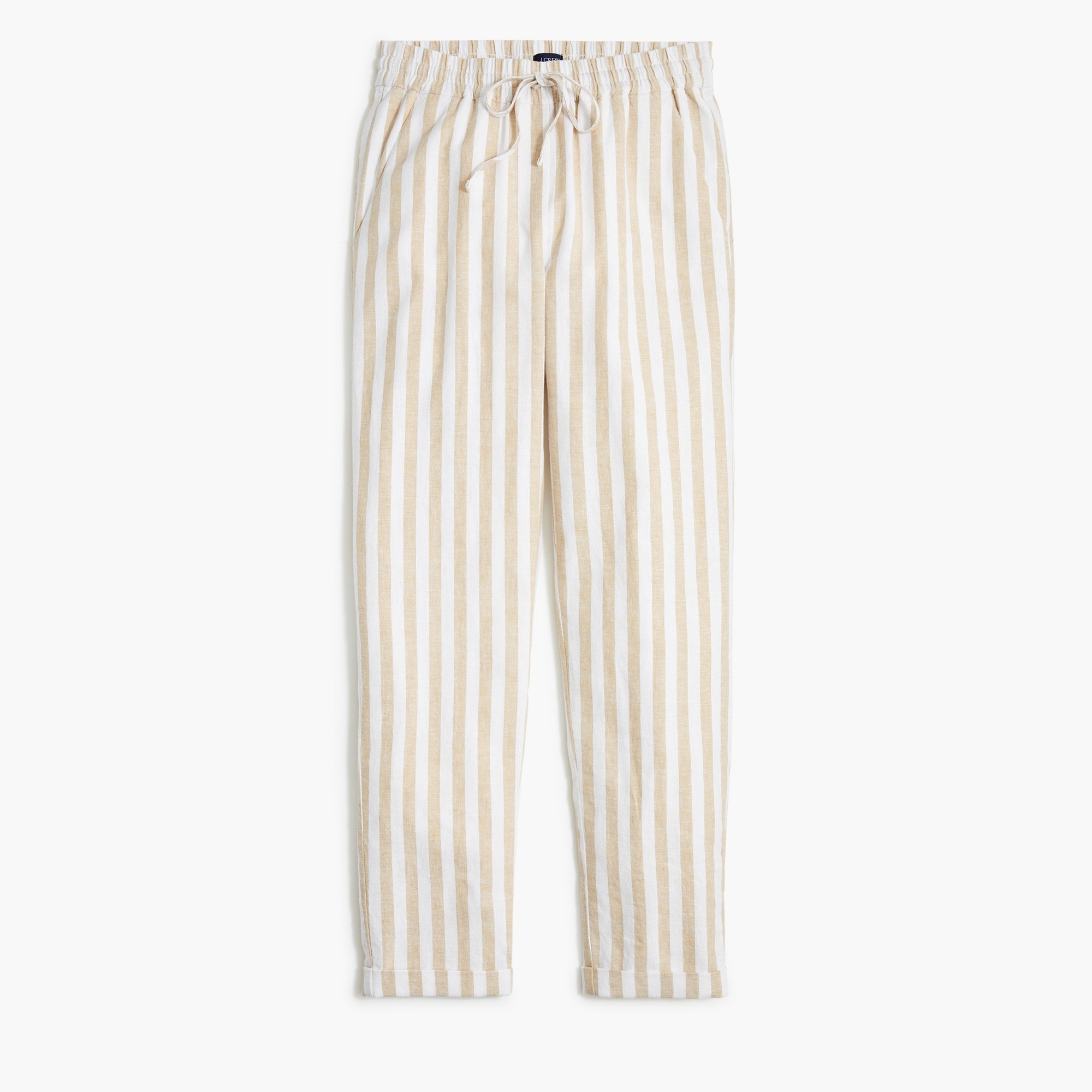 Factory: Striped Linen-cotton Drawstring Pant For Women