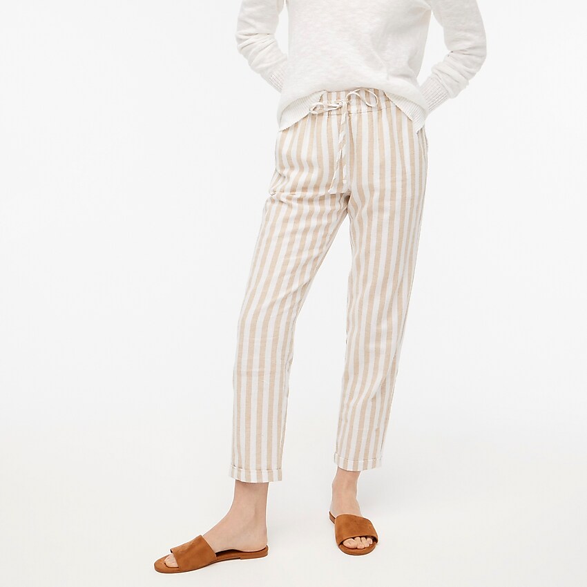 factory: striped linen-cotton drawstring pant for women, right side, view zoomed