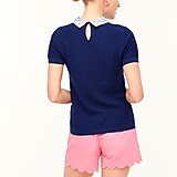 Short-sleeve sweater with woven collar