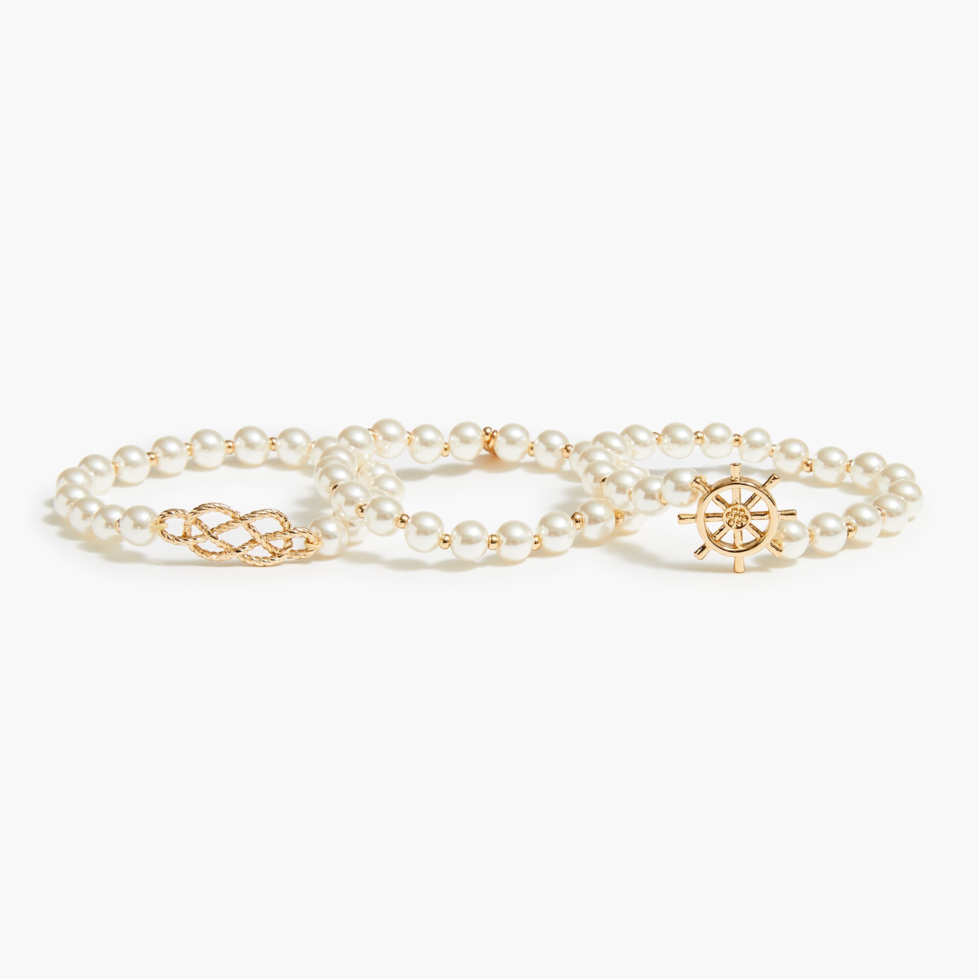 Nautical pearl bracelets set-of-three