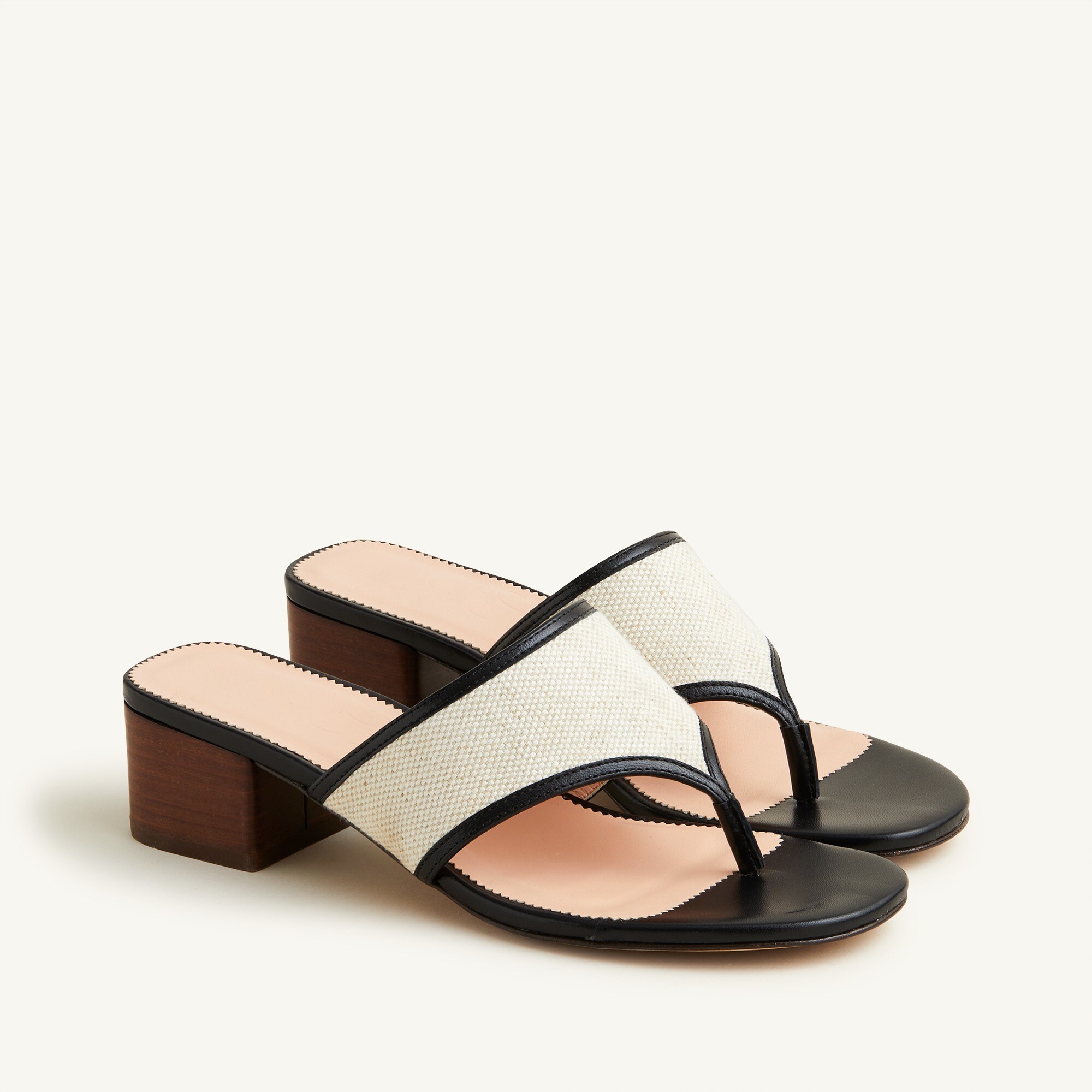 Thong block-heel sandals in canvas and leather