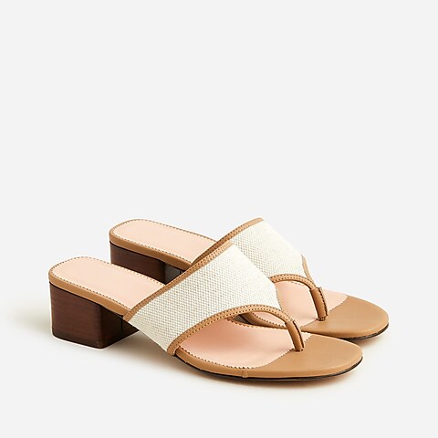womens Thong block-heel sandals in canvas and leather
