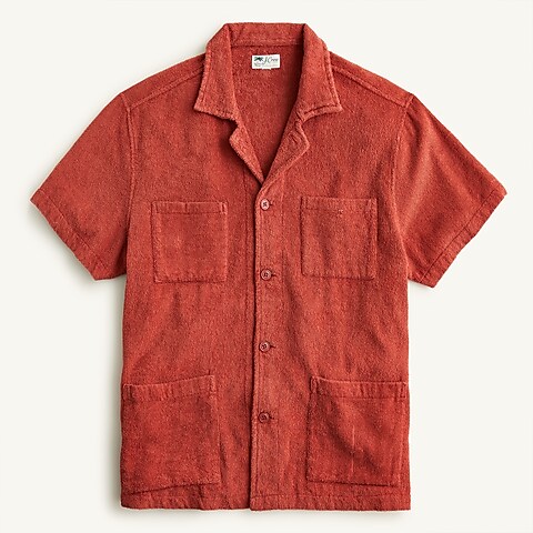 mens Terry cloth four-pocket camp-collar shirt