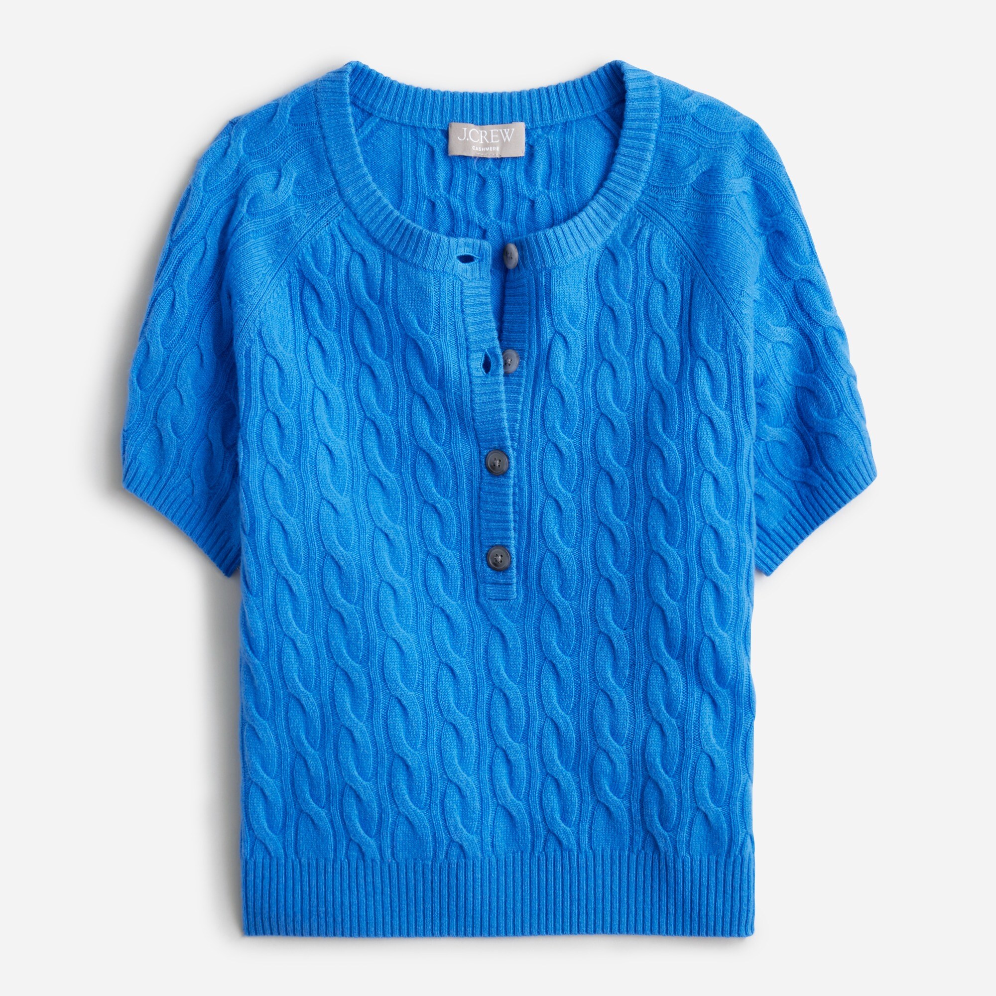 Cashmere cable-knit henley T-shirt