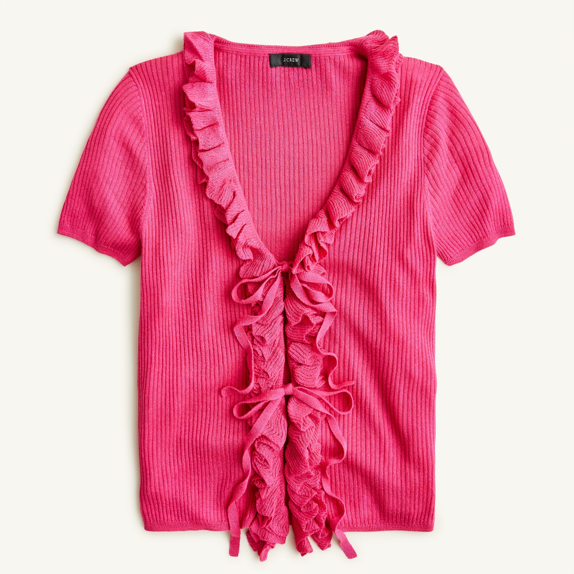 Silk-blend ruffle tie-front sweater-top
